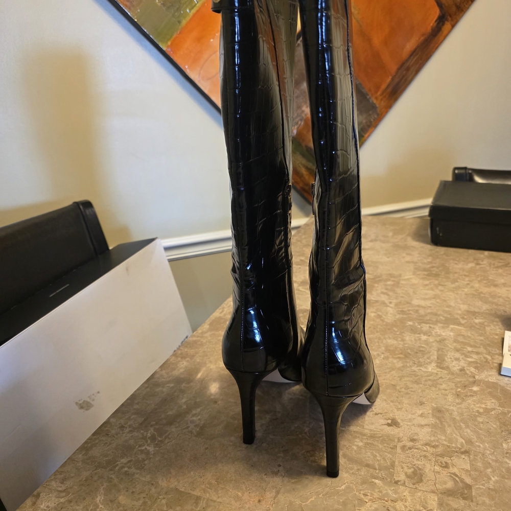 Nine West Black Croc-Embossed Heeled Boots - Picture 5 of 8